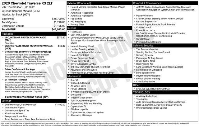 Certified 2020 Chevrolet Traverse RS AWD/4WD image 5