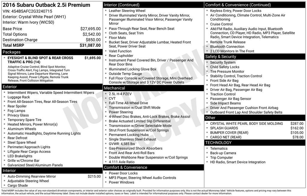Used 2016 Subaru Outback 2.5i Premium image 28