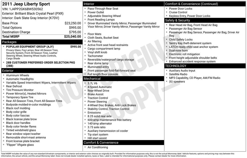 Used 2011 Jeep Liberty Sport w/ Popular Equipment Group RWD image 26