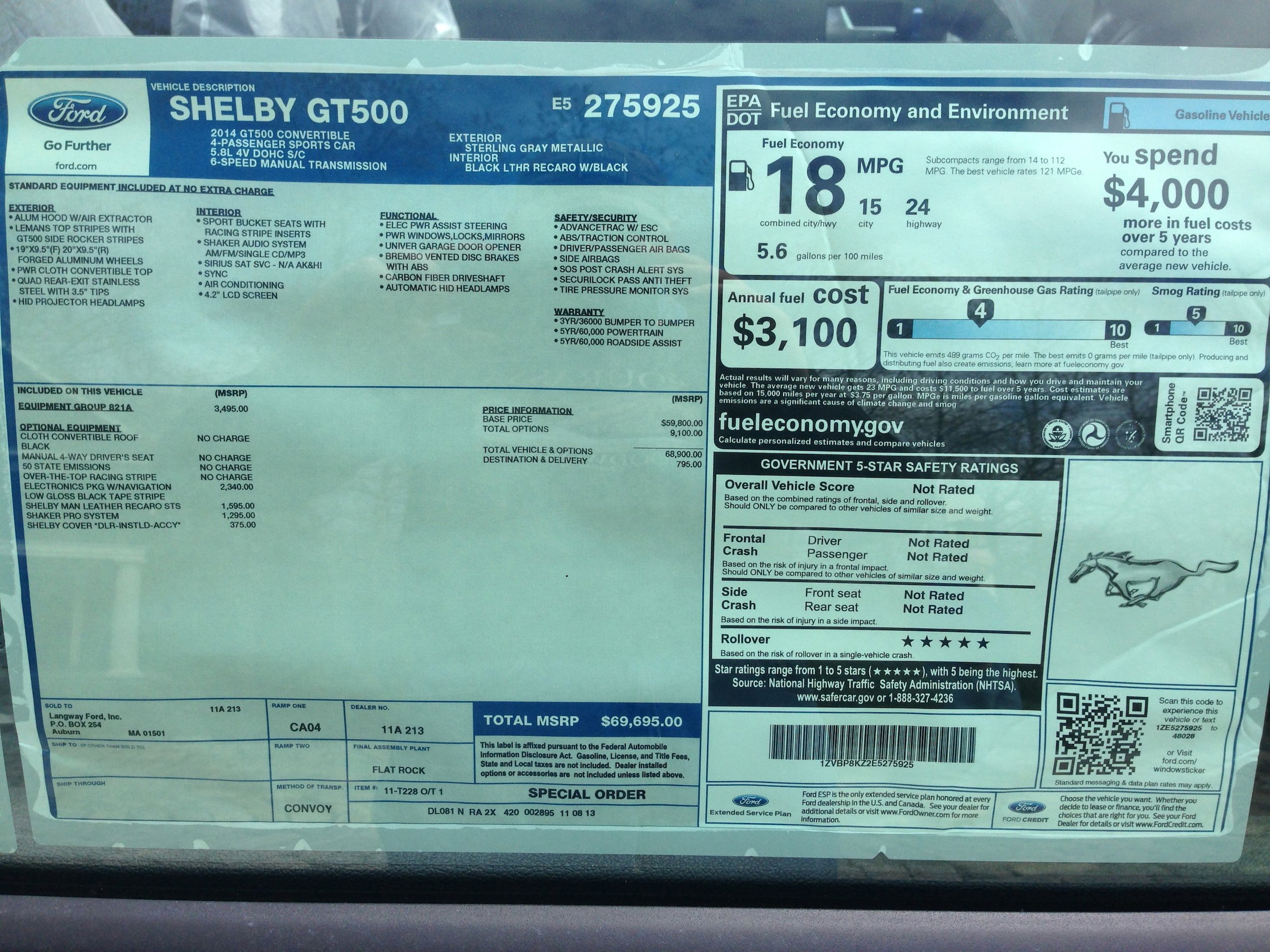 Used 2014 Ford Mustang Shelby GT500 w/ Equipment Group 821A RWD image 17