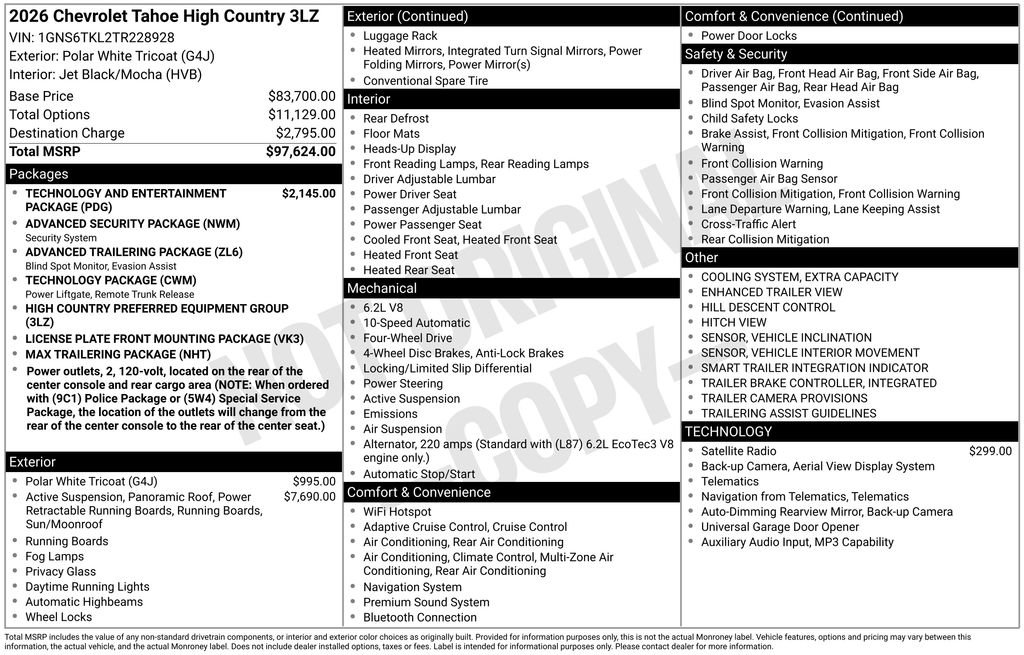 New 2026 Chevrolet Tahoe High Country AWD/4WD image 6