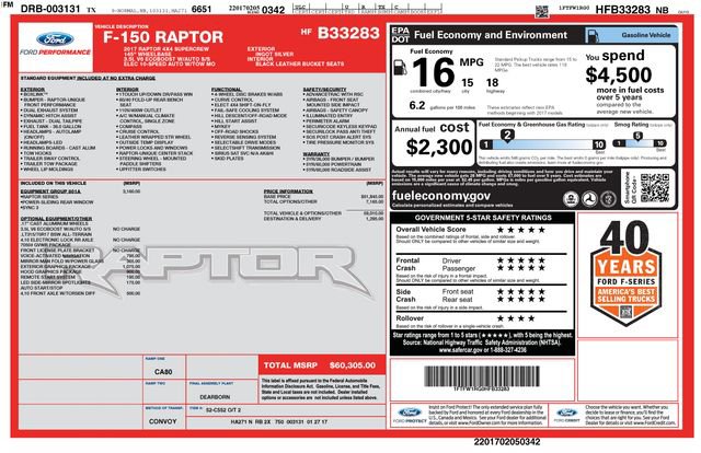 Used 2017 Ford F150 Raptor w/ Equipment Group 801A Mid image 18