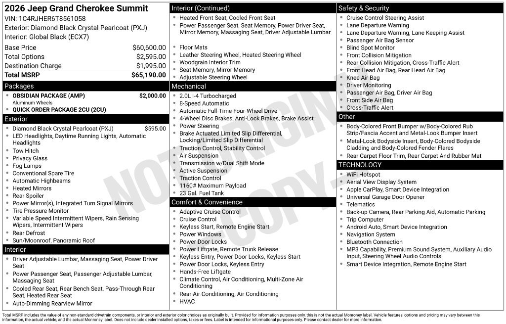 New 2026 Jeep Grand Cherokee Summit w/ Obsidian Package AWD/4WD image 3