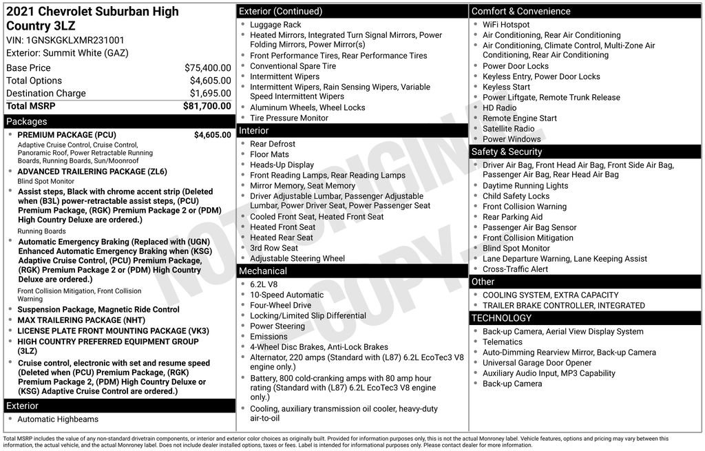 Certified 2021 Chevrolet Suburban High Country w/ Premium Package AWD/4WD image 2