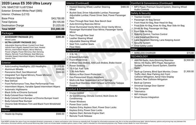 Used 2020 Lexus ES 350 Ultra Luxury w/ Accessory Package image 36