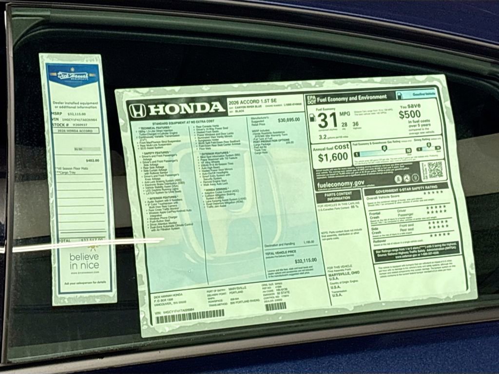 New 2026 Honda Accord SE image 24