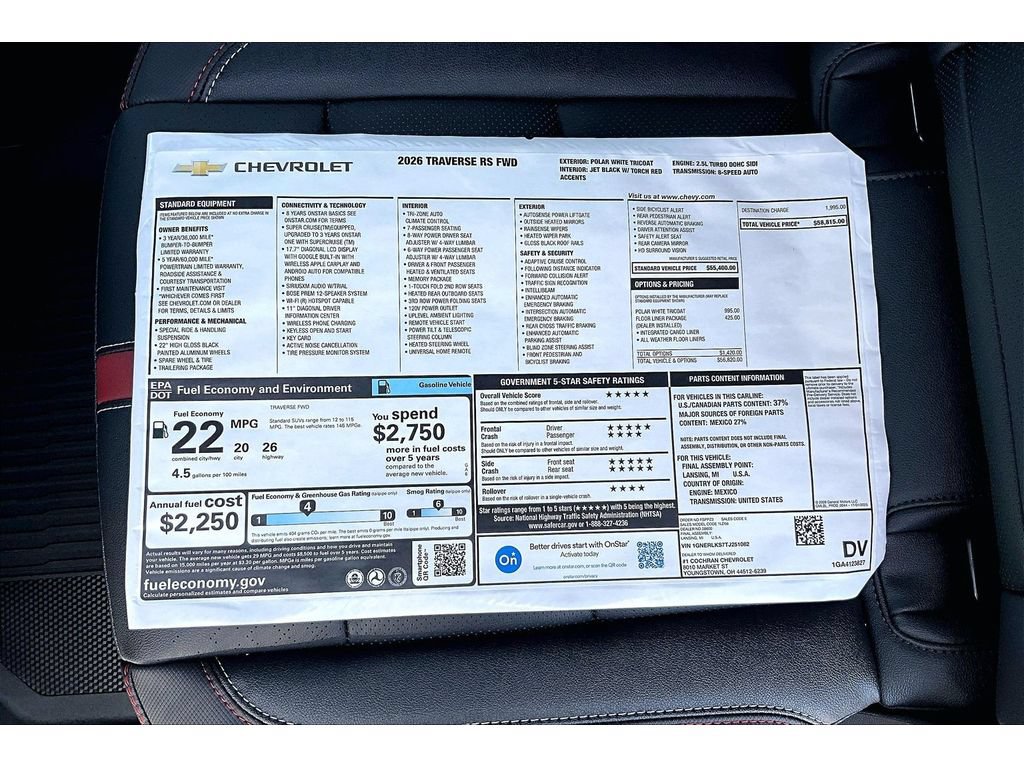 New 2026 Chevrolet Traverse RS w/ LPO, Floor Liner Package FWD image 17
