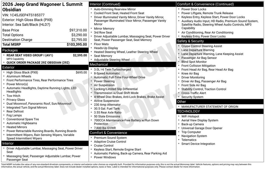 New 2026 Jeep Grand Wagoneer L Summit w/ Rear Seat Video Group I AWD/4WD image 35