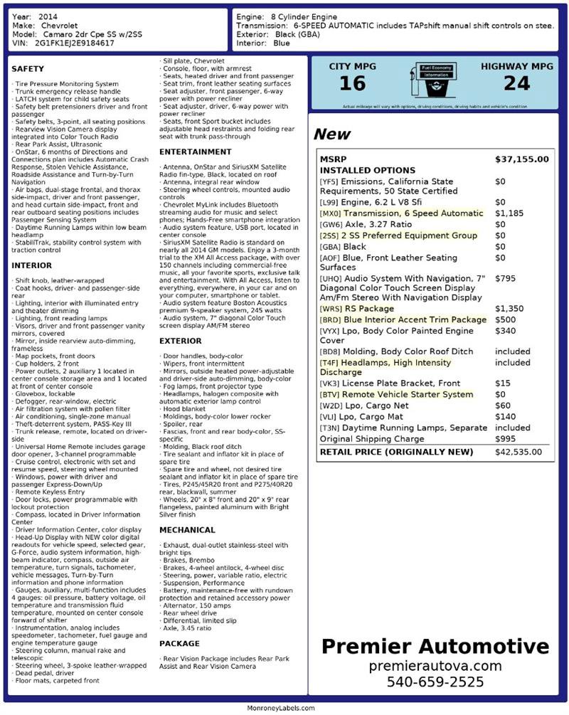 Used 2014 Chevrolet Camaro SS w/ RS Package image 2