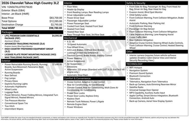New 2026 Chevrolet Tahoe High Country AWD/4WD image 50