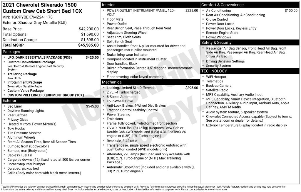Certified 2021 Chevrolet Silverado 1500 Custom w/ LPO, Dark Essentials Package AWD/4WD image 38