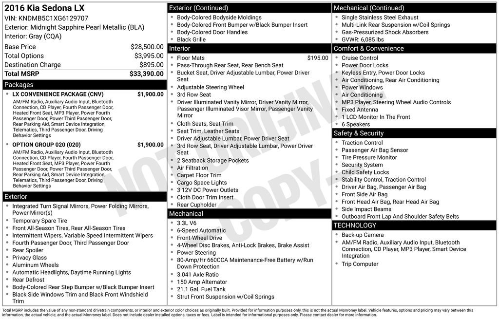 Used 2016 Kia Sedona LX w/ Option Group 020 image 6