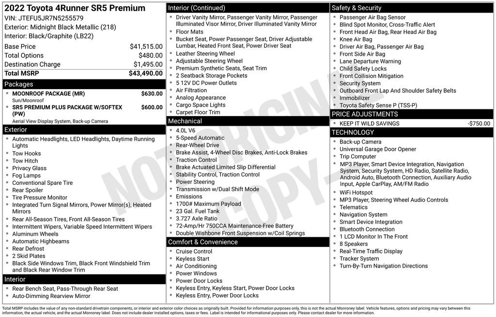 Used 2022 Toyota 4Runner SR5 Premium w/ Moonroof Package image 1