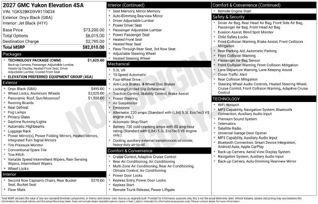 New 2027 GMC Yukon Elevation w/ Technology Package AWD/4WD image 3