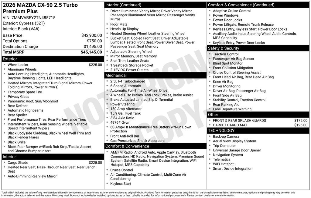 New 2026 MAZDA CX-50 2.5 Turbo w/ Premium Plus Pkg AWD/4WD image 4