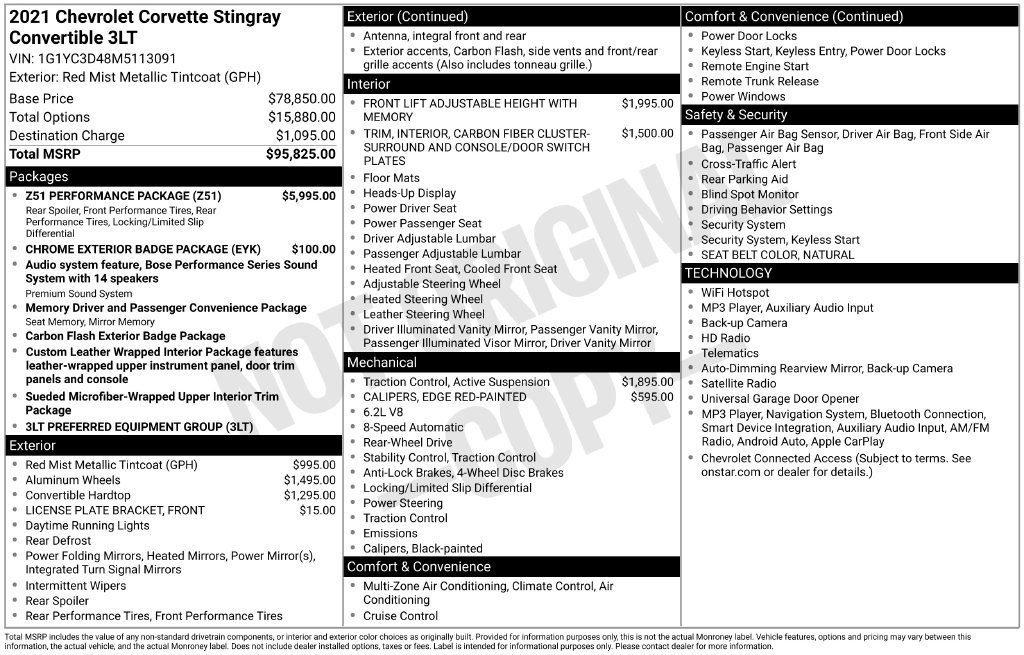Used 2021 Chevrolet Corvette Stingray Premium Conv w/ Z51 Performance Package RWD image 5