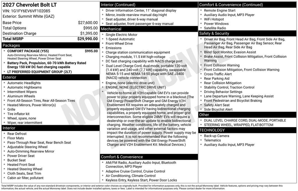 New 2027 Chevrolet Bolt LT w/ Comfort Package FWD image 4
