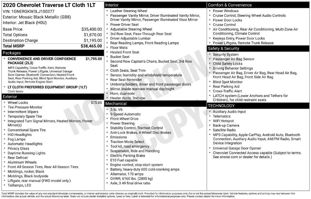 Certified 2020 Chevrolet Traverse LT FWD image 10