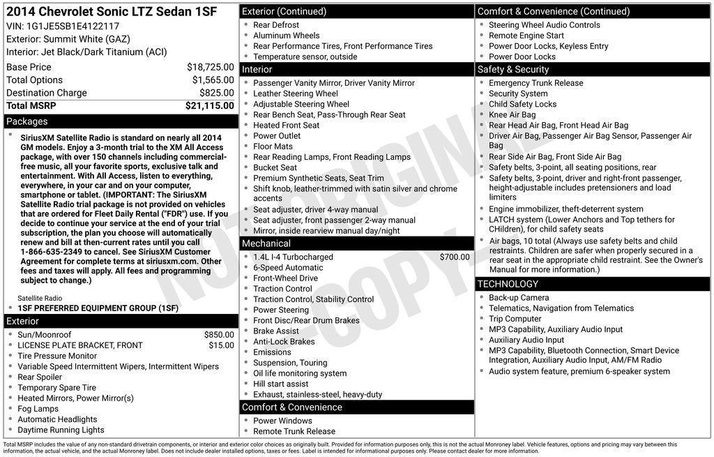 Used 2014 Chevrolet Sonic LTZ FWD image 6
