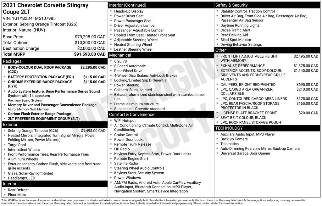 Used 2021 Chevrolet Corvette Stingray Preferred Cpe w/ Body-Colour Dual Roof Package RWD image 24