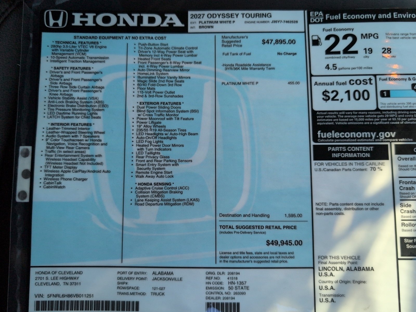 New 2027 Honda Odyssey Touring image 16