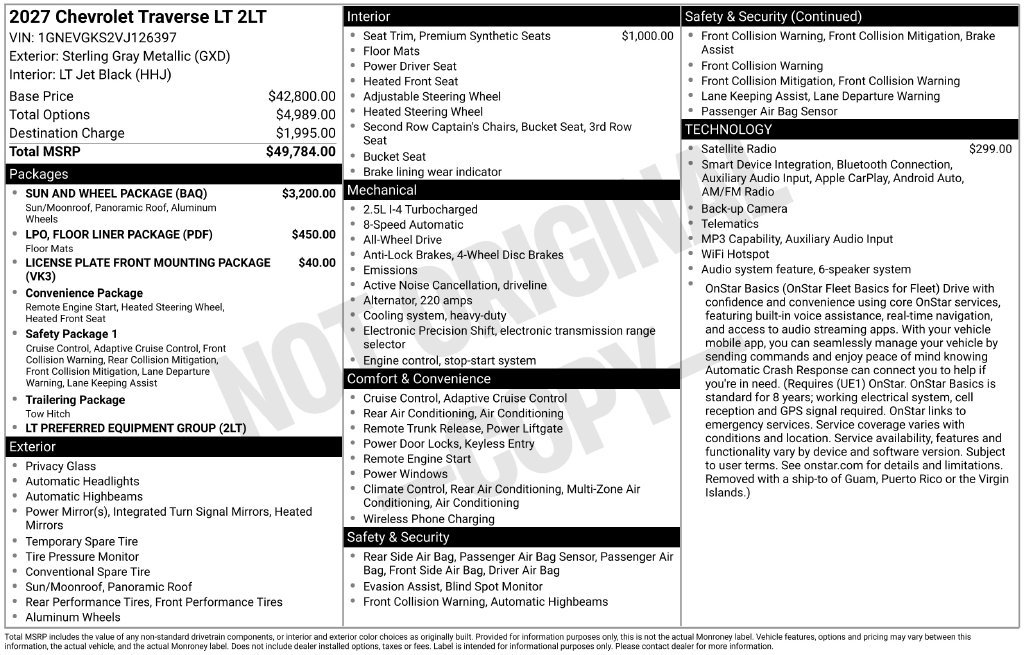 New 2027 Chevrolet Traverse LT w/ Sun and Wheel Package AWD/4WD image 2