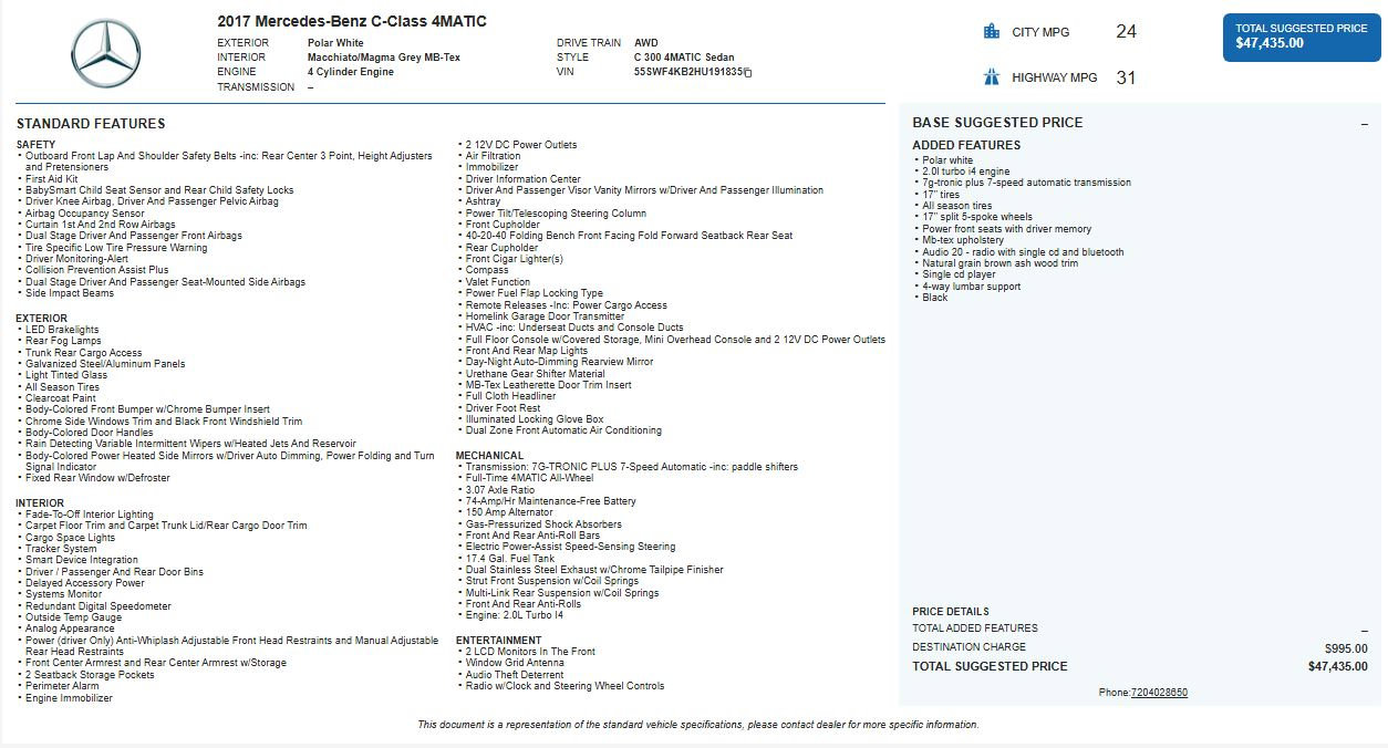 Used 2017 Mercedes-Benz C 300 4MATIC Sedan image 2