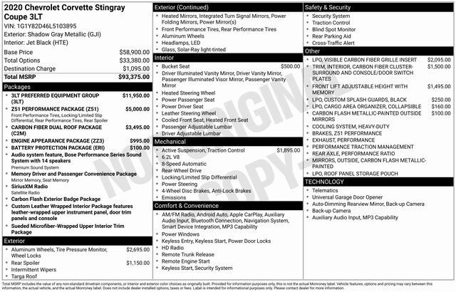 Certified 2020 Chevrolet Corvette Stingray Premium Cpe w/ 3LT Preferred Equipment Group image 14