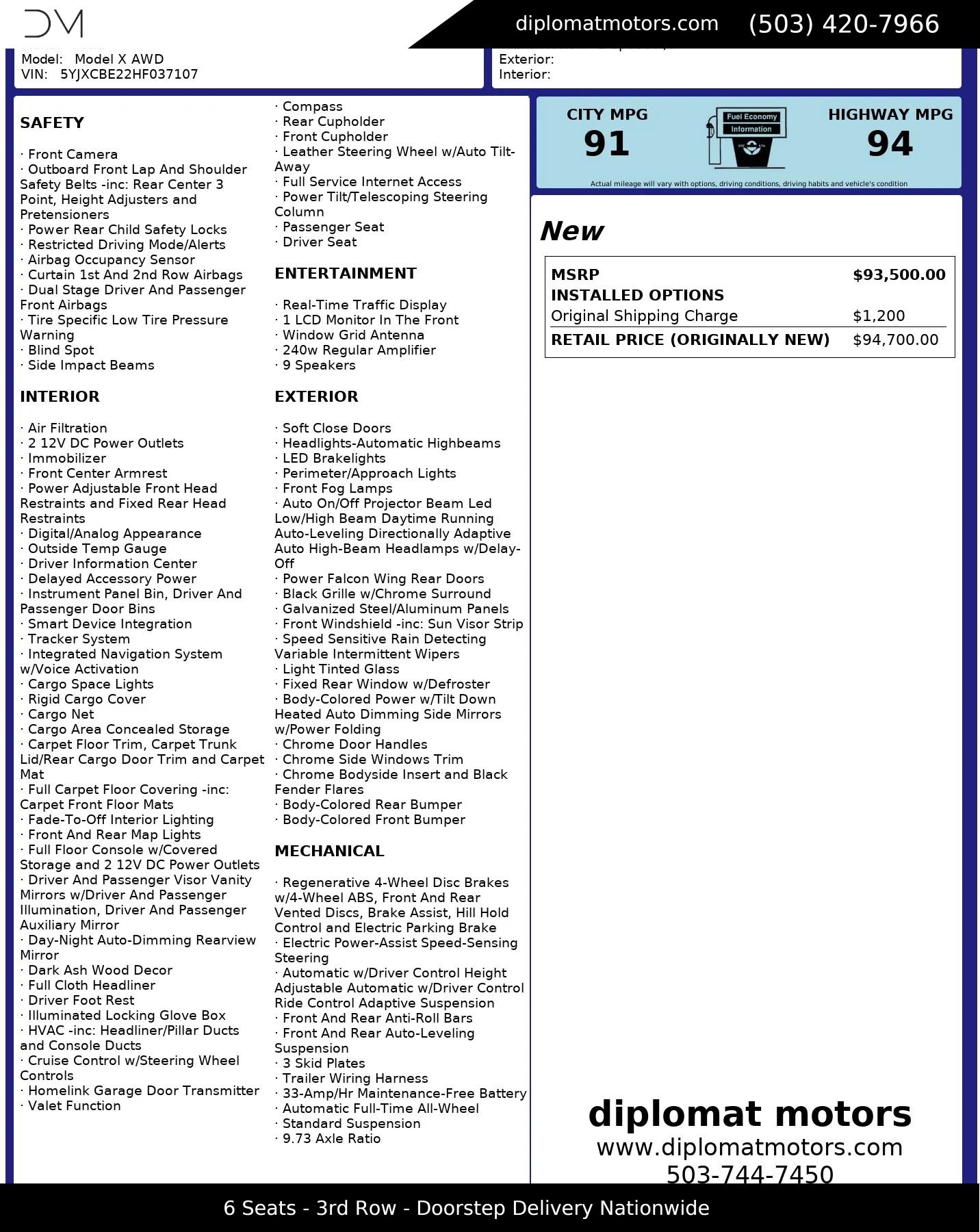 Used 2017 Tesla Model X 90D AWD/4WD image 2