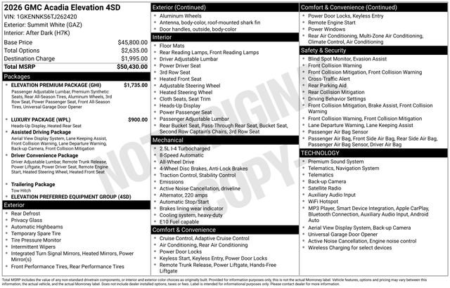 Used 2026 GMC Acadia Elevation w/ Elevation Premium Package AWD/4WD image 24