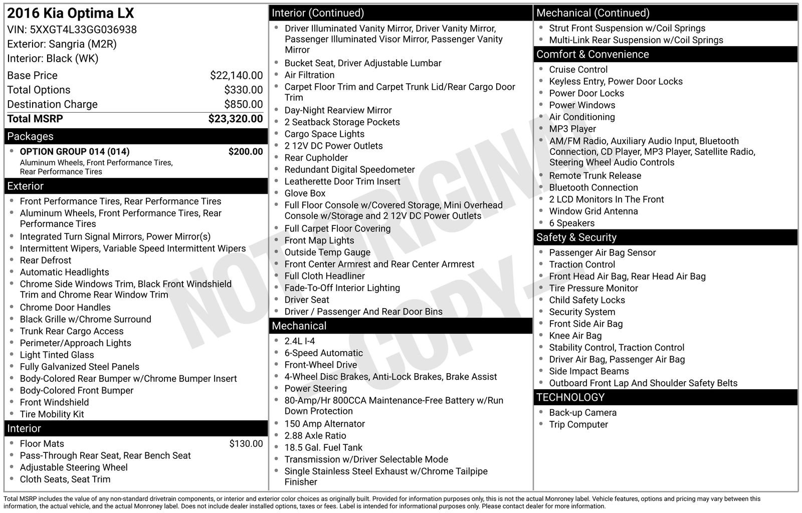 Used 2016 Kia Optima LX w/ Option Group 014 image 6