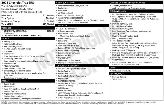 Certified 2024 Chevrolet Trax RS w/ Sunroof Package FWD image 4