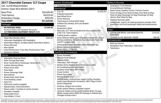 Used 2017 Chevrolet Camaro LT w/ RS Package image 19