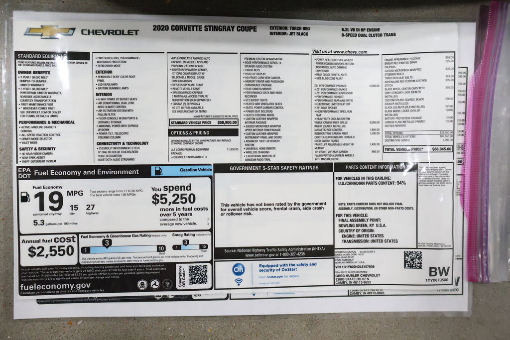 Used 2020 Chevrolet Corvette Stingray Premium Cpe w/ 3LT Preferred Equipment Group image 64