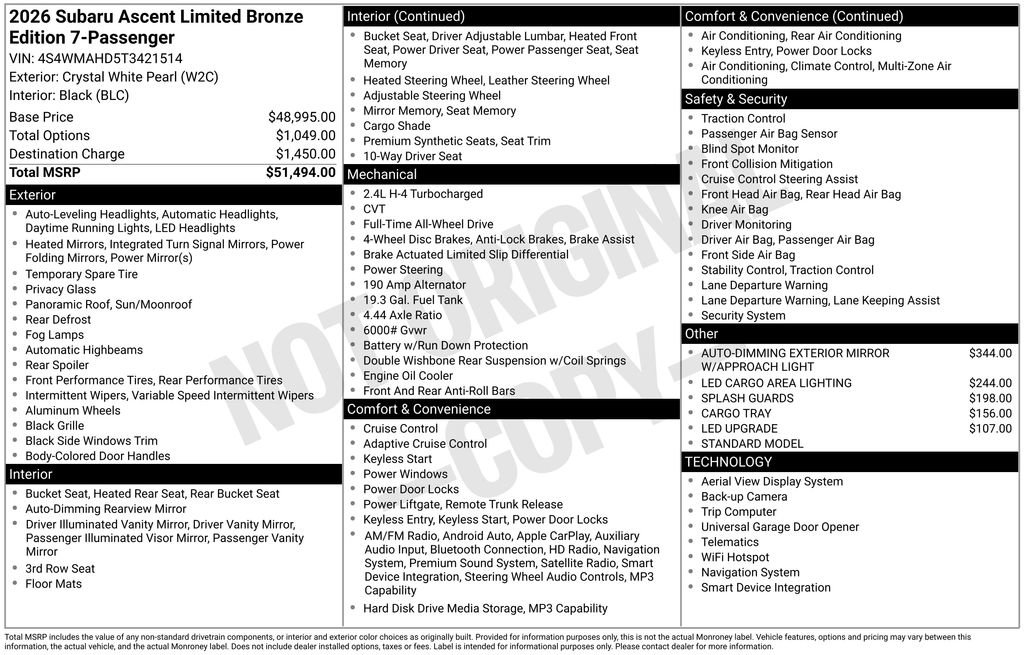 New 2026 Subaru Ascent Limited Bronze image 7