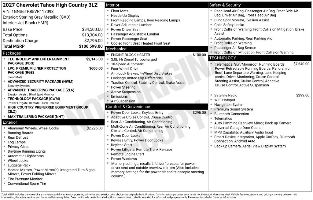New 2027 Chevrolet Tahoe High Country AWD/4WD image 25