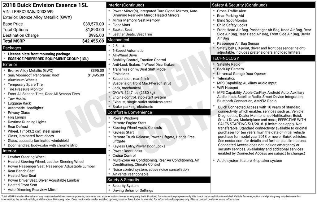 Certified 2018 Buick Envision Essence AWD/4WD image 5