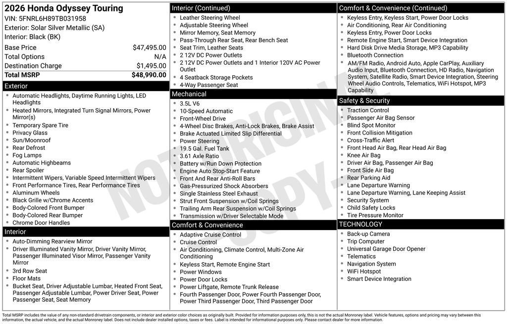Certified 2026 Honda Odyssey Touring image 42