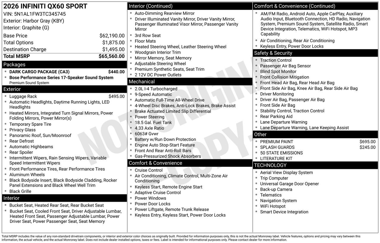 Certified 2026 INFINITI QX60 Sport w/ Dark Cargo Package AWD/4WD image 35