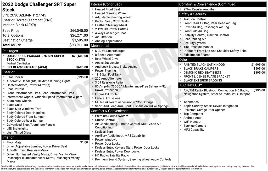 Used 2022 Dodge Challenger SRT Super Stock RWD image 4