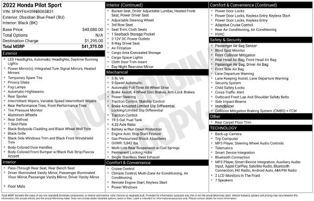 Used 2022 Honda Pilot Sport image 39