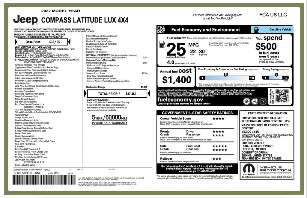 Certified 2022 Jeep Compass Latitude w/ Sun and Sound Group image 2