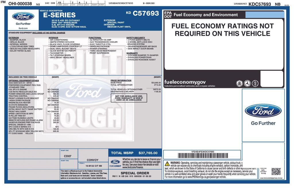 Used 2019 Ford E-450 and Econoline 450 Super Duty w/ Power Windows & Locks Group image 1