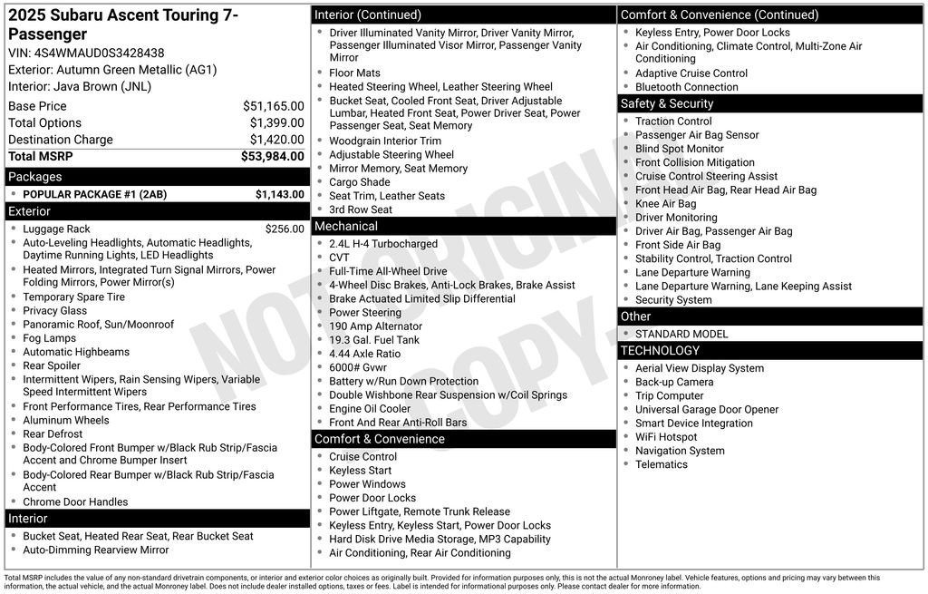 Used 2025 Subaru Ascent Touring w/ Popular Package #1 image 32