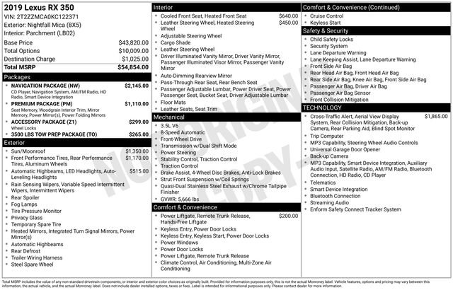 Used 2019 Lexus RX 350 FWD w/ Navigation Package image 2