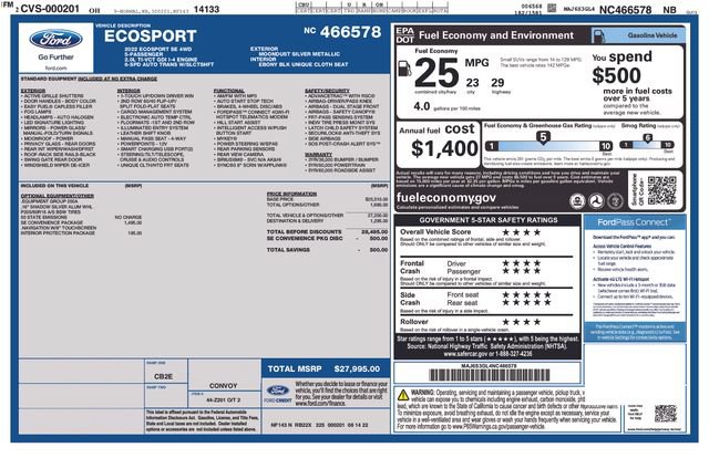 Certified 2022 Ford EcoSport SE w/ SE Convenience Package AWD/4WD image 22