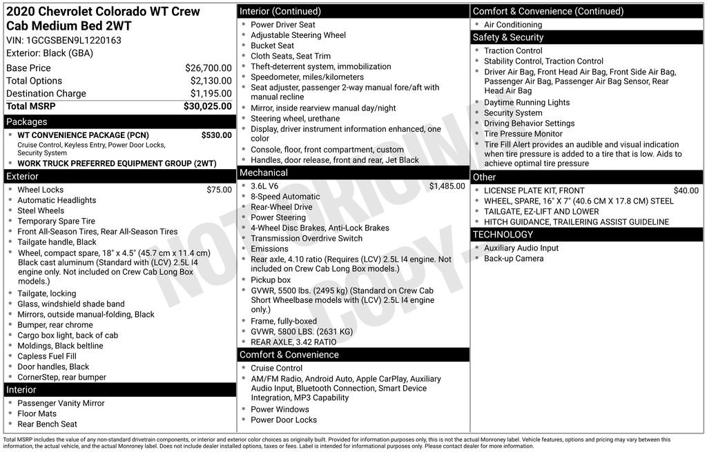 Used 2020 Chevrolet Colorado W/T w/ WT Convenience Package RWD image 8