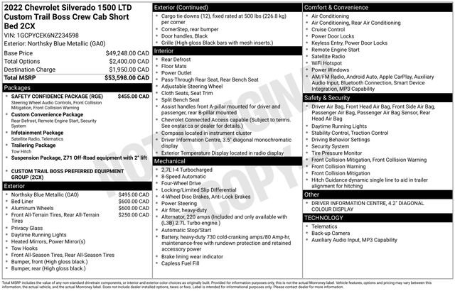 Used 2022 Chevrolet Silverado 1500 Custom Trail Boss w/ Safety Confidence Package AWD/4WD image 22