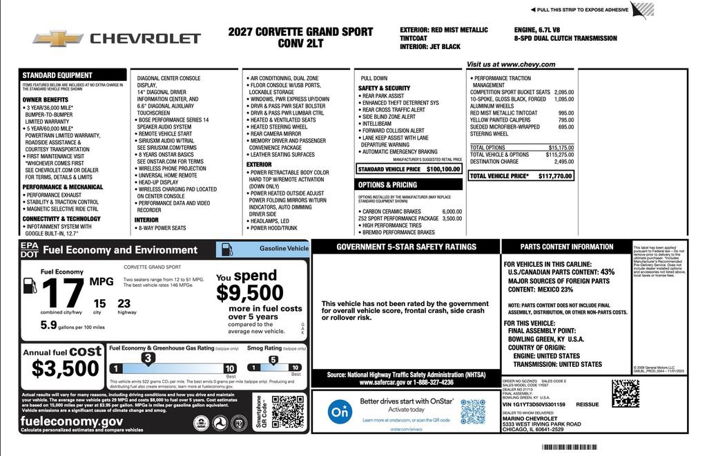 New 2027 Chevrolet Corvette Grand Sport w/ Z52 Sport Performance Package RWD image 2