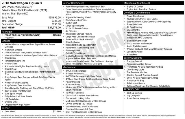 Used 2018 Volkswagen Tiguan S w/ Front Fog Lights Package AWD/4WD image 5